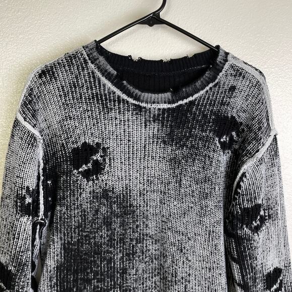 SER.O.YA Distressed Sweater XS Womens Black White Pullover Punk Grunge Goth NWOT - Picture 3 of 8